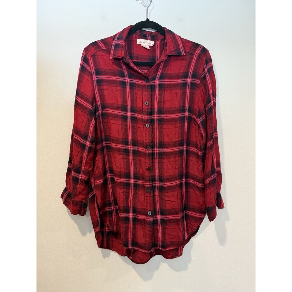 LOGG Button Down Top Womens 6 Soft Lumberjack Travel Lightweight Plaid Vacation